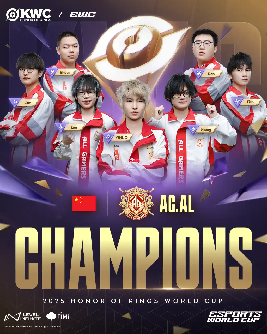 【Level Infinite】 賞金総額 約4.4億円『Honor of Kings （オナー・オブ・キングス）』のワールドカップ「KWC」でAG.ALが世界王座を獲得！