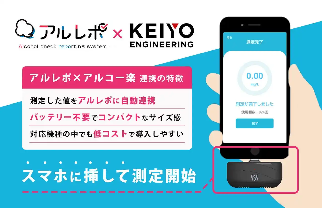 【ナビッピドットコム】 アルコールチェック管理サービス「アルレポ」、慶洋エンジニアリングのアルコールチェッカー「アルコー楽」と連携開始！