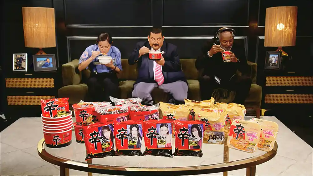 【株式会社農心ジャパン】 世界100カ国以上で販売中の「辛ラーメン」が米国の名物トーク番組『ジミー・キンメル・ライブ！』に登場！