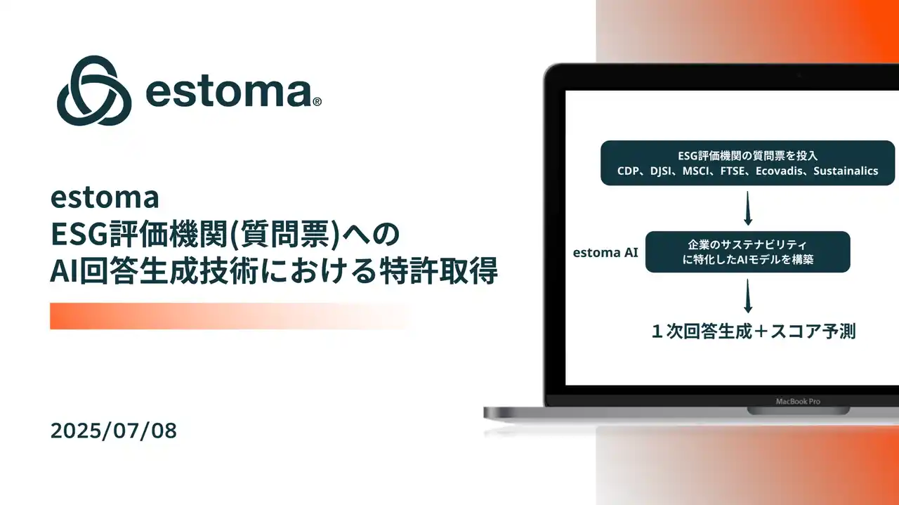ESG開示支援クラウド「estoma」、AIによるESG回答生成システムで特許取得