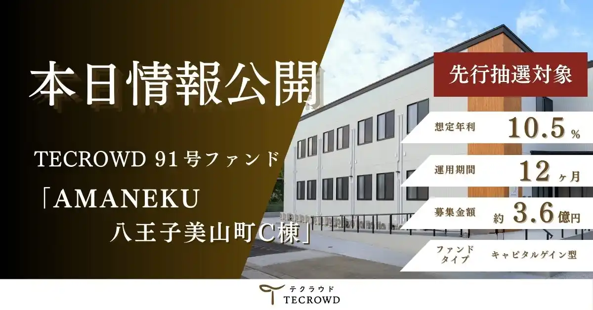 【TECRA株式会社】 【想定年利10.5%】不動産クラウドファンディング「TECROWD」、国内キャピタルゲイン型ファンド「AMANEKU八王子美山町C棟」を情報公開