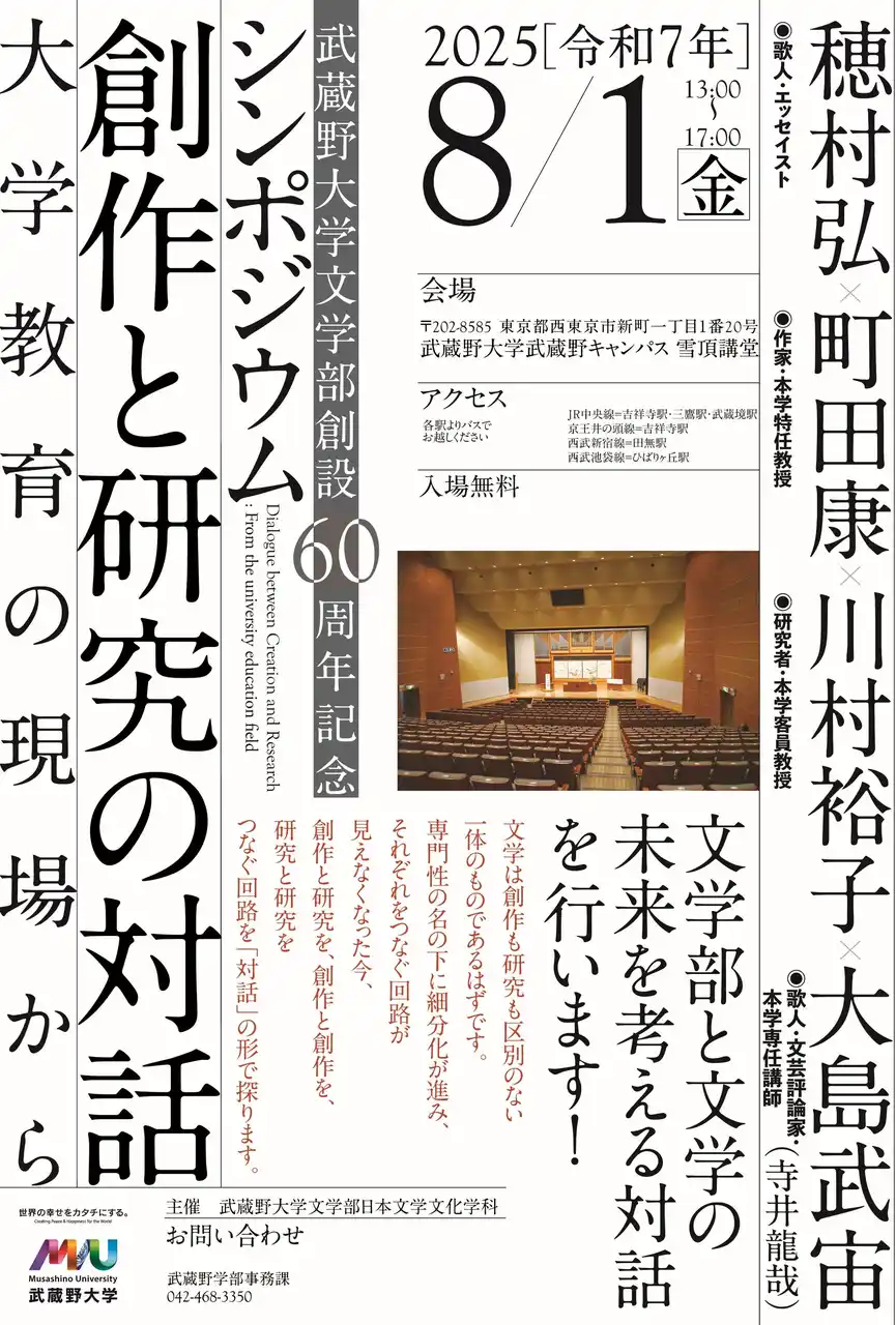 【武蔵野大学】文学部 創設60周年記念シンポジウム「創作と研究の対話――大学教育の現場から」を開催