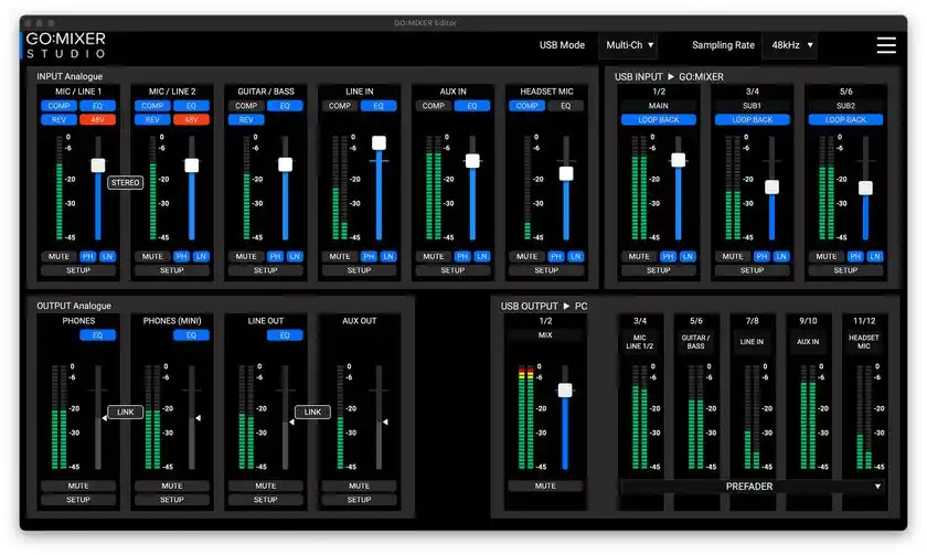 PC 用アプリ『GO:MIXER Editor』の画面イメージ