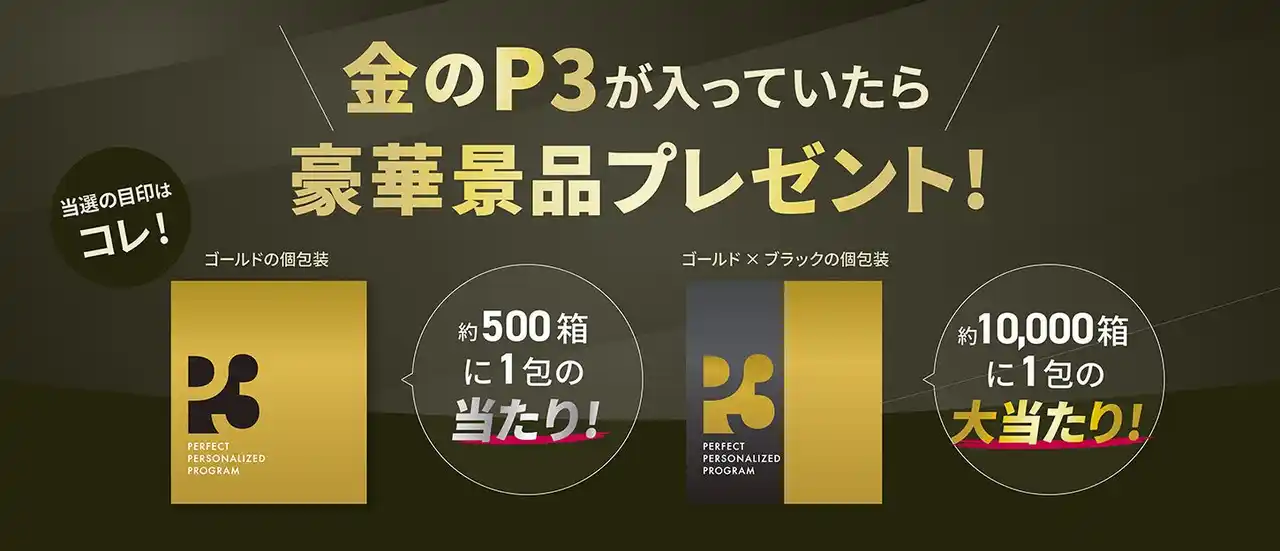 ヒカルプロデュースNMNサプリ『P3』に“金、黒金”個包装がランダムで封入！ 当たれば豪華景品プレゼント！あなたも“金のP3”が入ってるかも!?