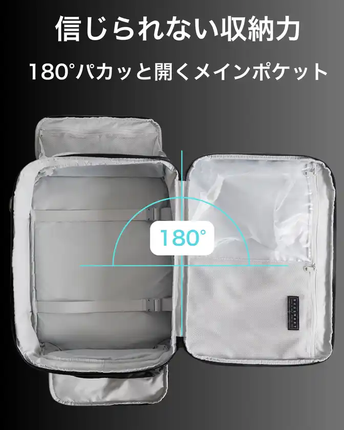 180°開くメインポケット