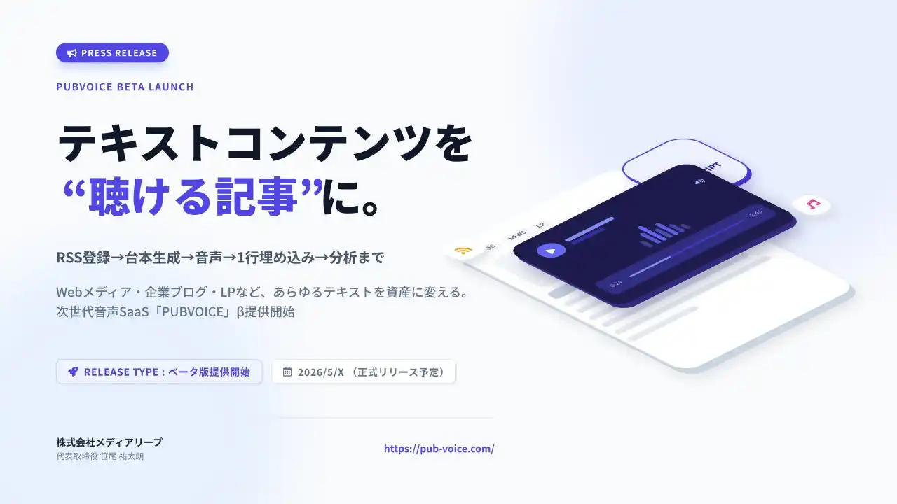 0～10秒で離脱が決まる時代、記事に“聴く導線”を。AI音声SaaS「PUBVOICE」無料β版提供開始