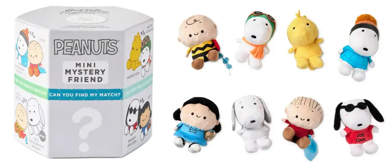 キュートな“くっつきぬいぐるみ”にPeanuts(TM)75周年記念デザインが登場！ 開封のワクワク感も楽しめるブラインド仕様