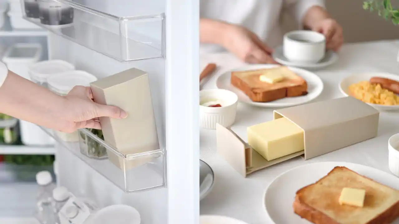【アーネスト株式会社】 冷蔵庫のドアポケットにすっぽり！“立てて”収納できる場所を取らないバターケース