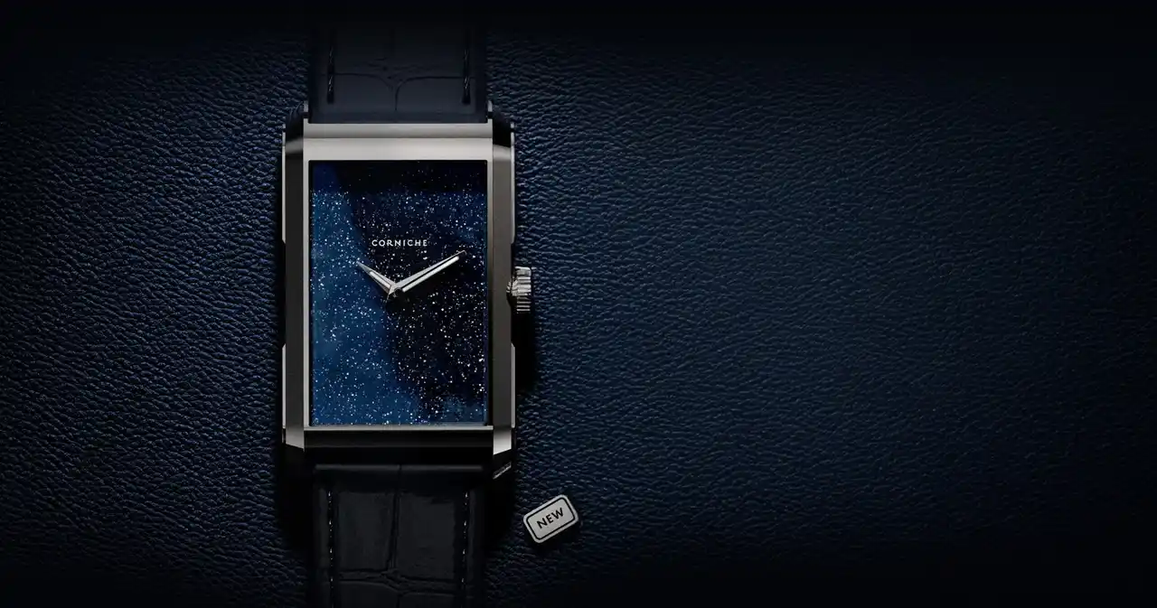 【株式会社ビヨンクール】 スウェーデン発ウォッチブランド「CORNICHE」 - 新作腕時計 - ブランド初となるレクタングルケースで魅せる「Visionnaire」 アベンチュリン文字盤を含む全4型発売