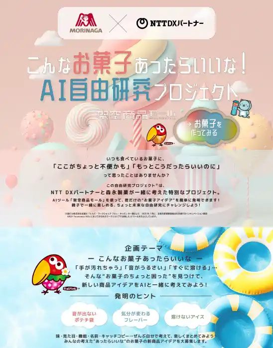 【株式会社NTT DXパートナー】 夏休みの宿題・自由研究を生成AIで応援！ 「架空商品モール」特別企画「こんなお菓子あったらいいな！AI自由研究プロジェクト」オンラインで無償公開