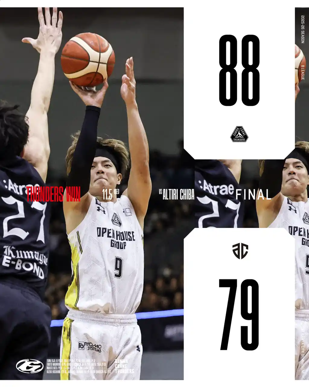 【群馬クレインサンダーズ：試合結果】11/5(水) vs アルティーリ千葉 りそなグループ B.LEAGUE 2025-26シーズン