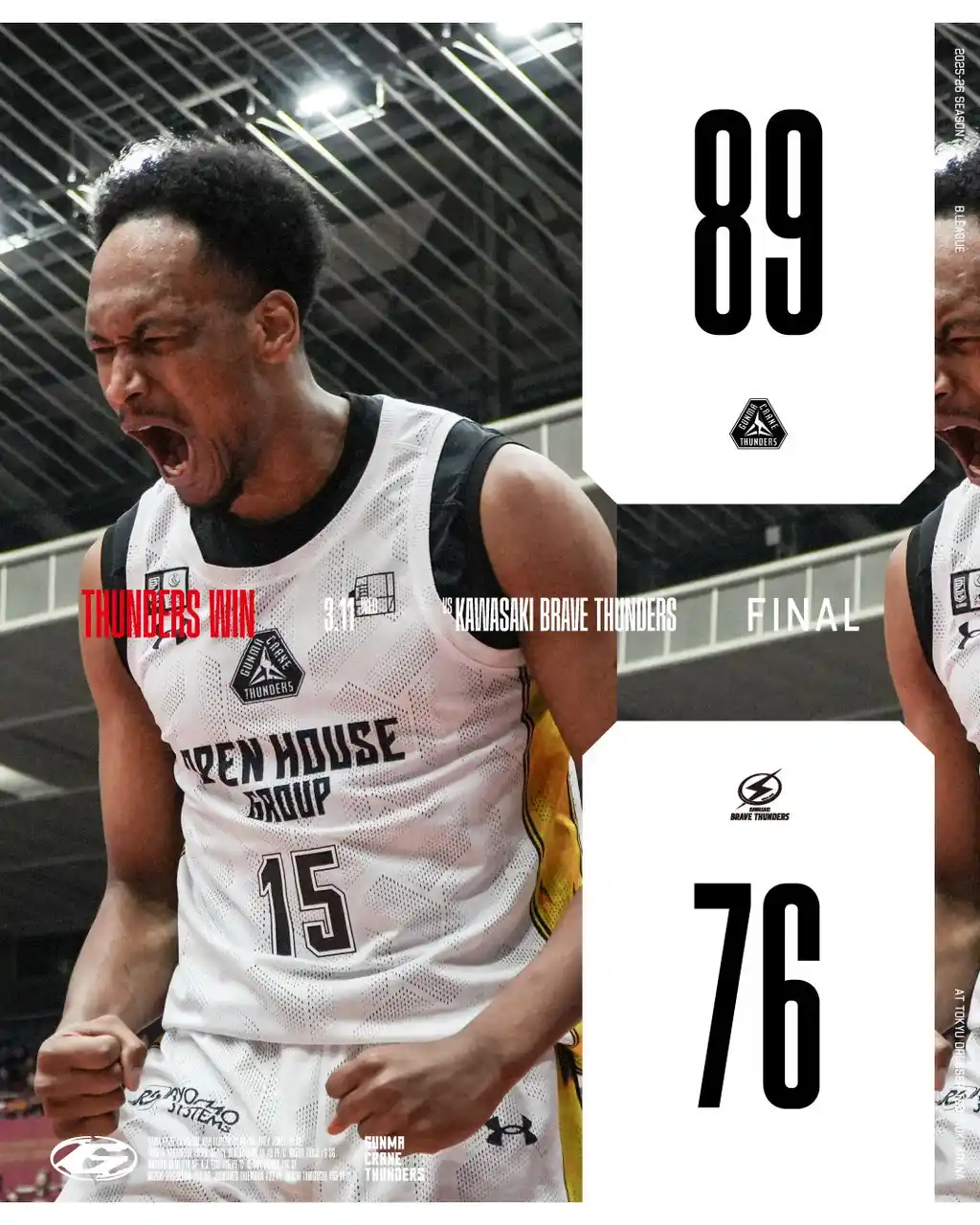 【群馬クレインサンダーズ：試合結果】3/11(水) vs 川崎ブレイブサンダース りそなグループ B.LEAGUE 2025-26シーズン