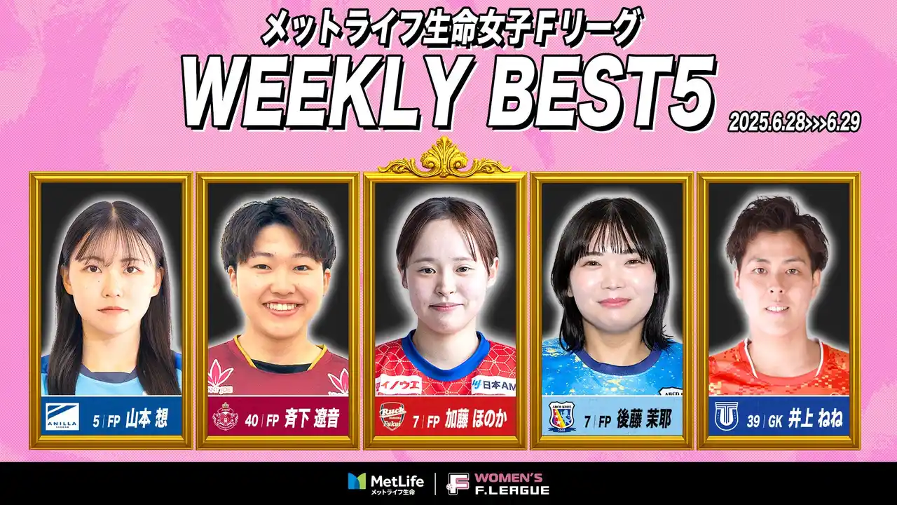 【一般社団法人日本フットサルトップリーグ】 加藤ほのか（福井丸岡ラック）が週間MVPに！第3節｜2025年6月28日～6月29日 週間ベスト5【メットライフ生命女子Ｆリーグ2025-26】