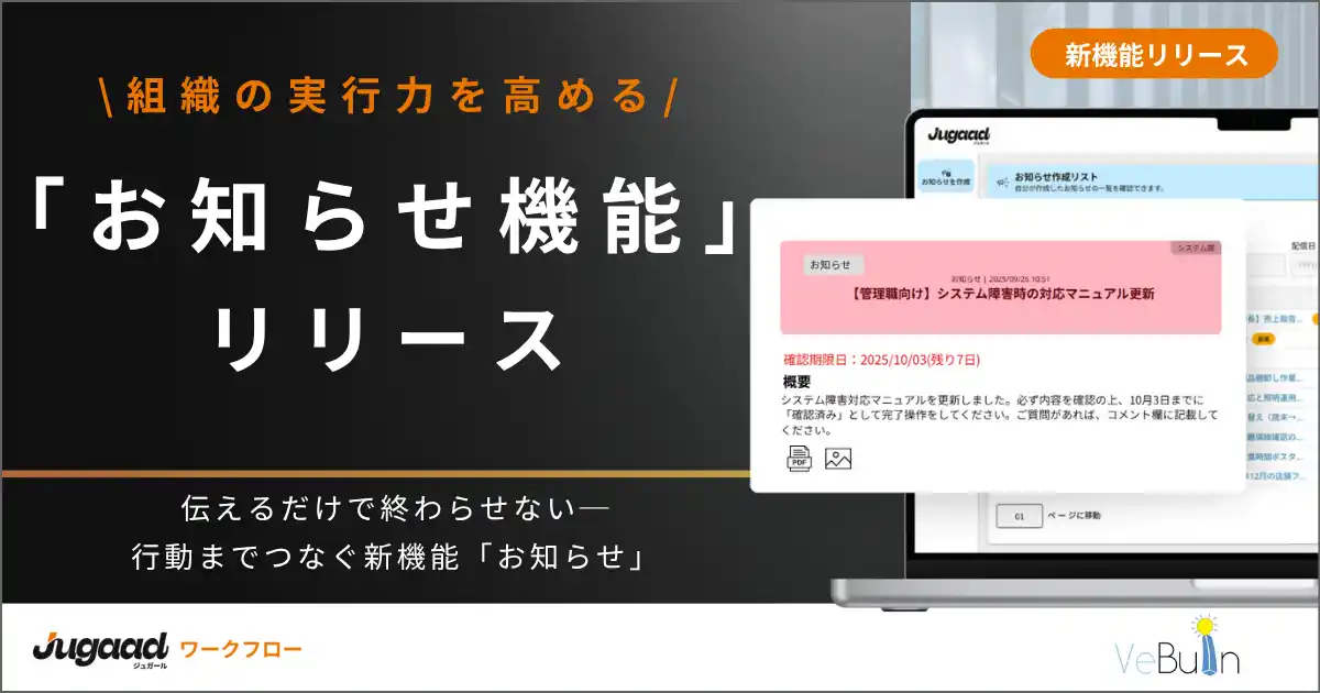 【VeBuIn株式会社】 ワークフローは、次のステージへ。AI時代の「ジュガール」、業務を“再統合”する『プロセス型グループウェア』に進化。