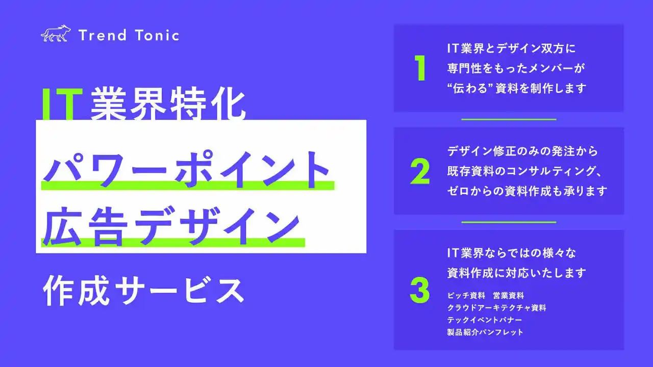 中堅中小企業むけ「パワーポイントスライド・広告デザイン作成代行サービス」を正式リリース！ 法人営業とITビジネスの知見を活かした "つたわるデザイン" でビジネスをもっと分かりやすく