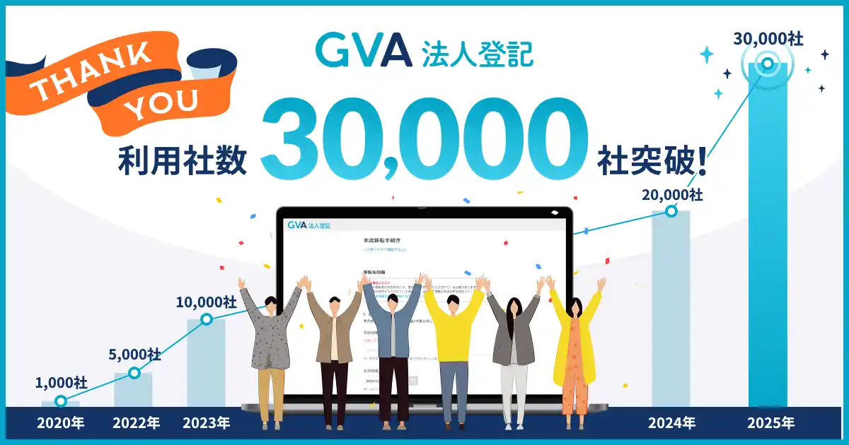 【GVA TECH株式会社】 オンラインで登記申請書類を作成し、法務局に行かずに変更登記の申請ができる「GVA 法人登記」の累計利用社数が30,000社を突破