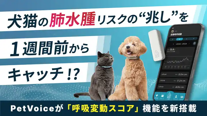 犬猫の肺水腫リスクの“兆し”を1週間前からキャッチ！？PetVoiceが「呼吸変動スコア」機能を新搭載