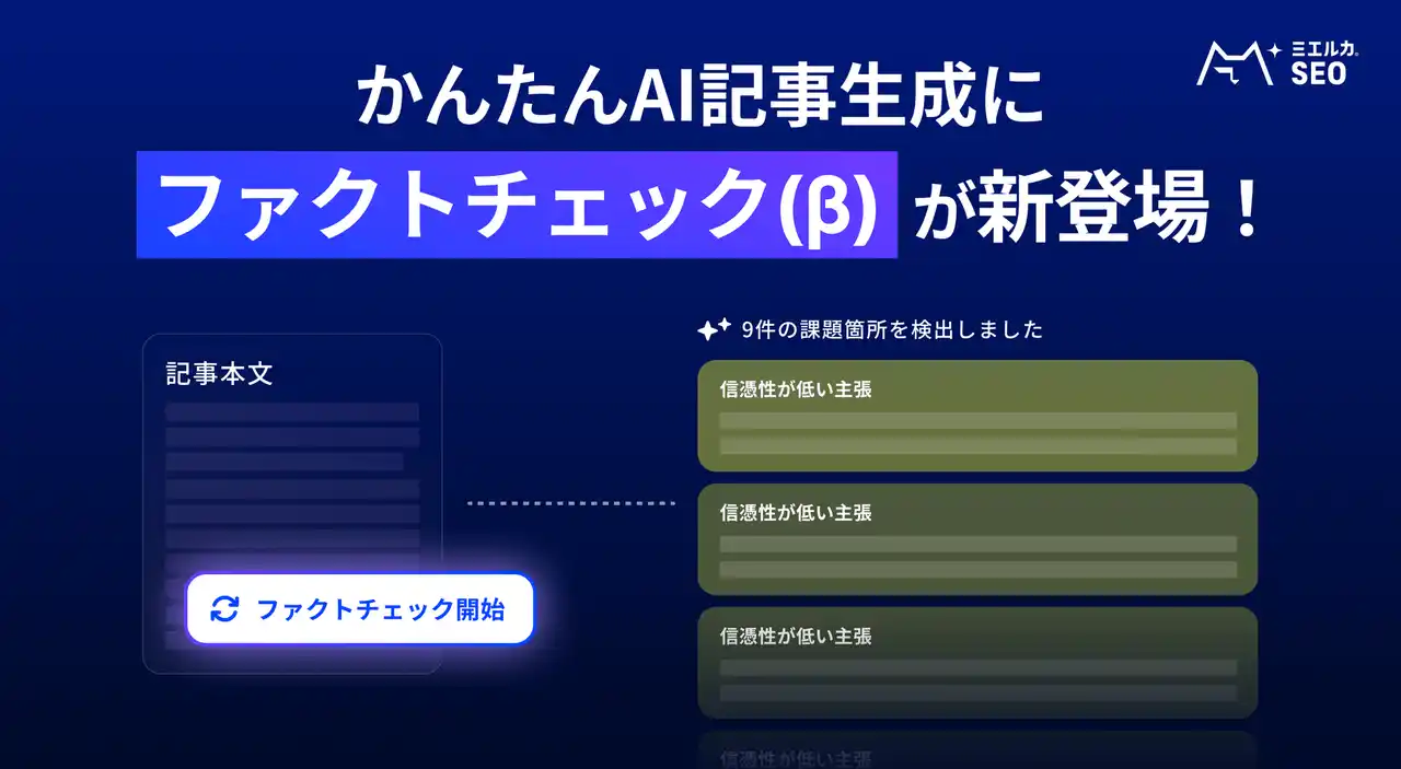 【株式会社Faber Company】 ミエルカの「かんたんAI記事生成」機能にて、ファクトチェック機能（β）を提供開始