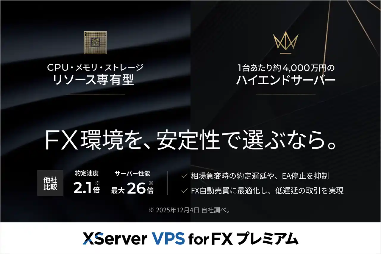 【エックスサーバー株式会社】 【国内唯一】リソース専有により取引集中時でも安定稼働！ FX自動売買専用VPS『XServer VPS for FX プレミアム』をリリース