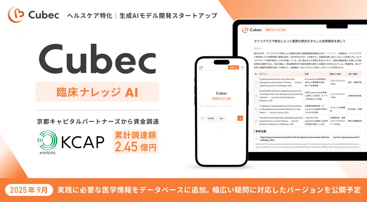Cubec、京都キャピタルパートナーズから1,500万円の資金調達を実施