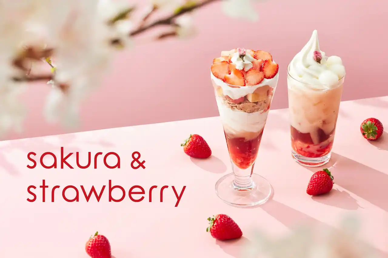 【nana’s green tea】春の定番「桜」シリーズが今年も登場。苺のショートケーキをモチーフにしたパフェと、桜あん×苺のティーゼリーラテを2月24日より発売