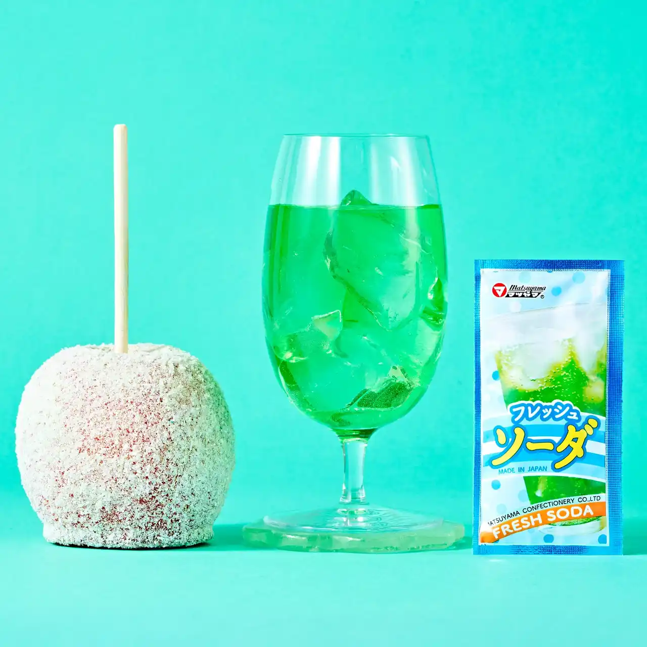【株式会社MARU】 【初コラボ｜レトロ×令和のはじける出会い】 代官山Candyapple × 松山製菓「フレッシュソーダ」