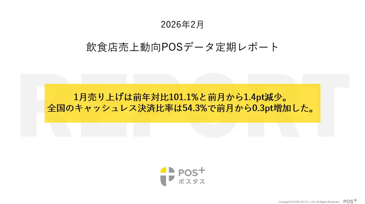 【ポスタス株式会社】 クラウド型モバイルPOSレジ「POS＋（ポスタス）」飲食店売上動向レポート2026年2月