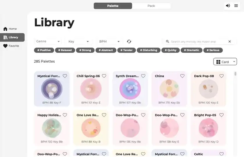 『Melody Flip』 パレット選択画面イメージ　※画面は開発中のものです