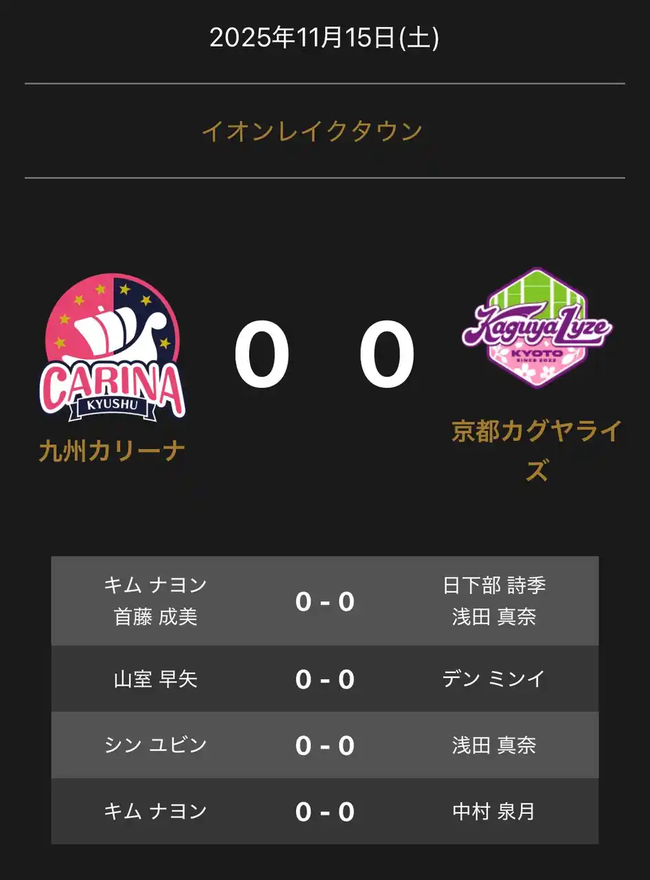 【卓球のＴリーグ】 ノジマＴリーグ 2025-2026 公式戦 11月15日開催 九州カリーナ vs 京都カグヤライズ 対戦オーダー発表