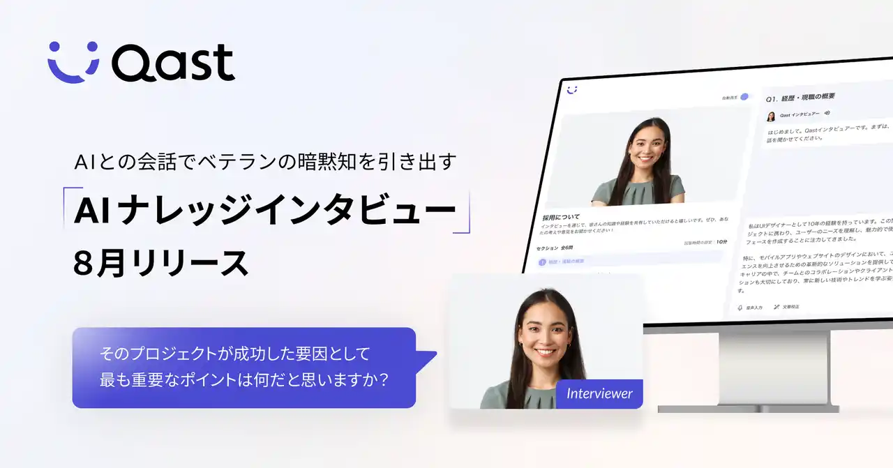 【any株式会社】 「Qast」国内初の新機能、AIナレッジインタビューをリリース
