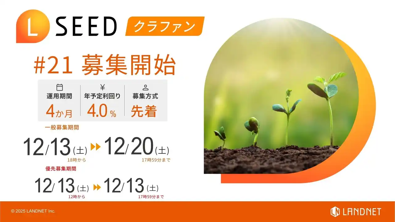 【株式会社ランドネット】 「不動産クラウドファンディングLSEED＃21」12月13日（土）より一般募集開始！