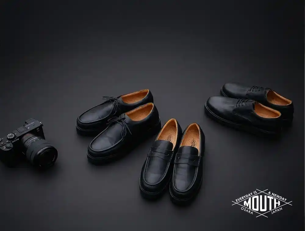 【株式会社ヌル】 カメラマンの足元を彩る「MOUTH FOOTWEAR」からブラックカラーレザーシューズ3型を12月19日に発売
