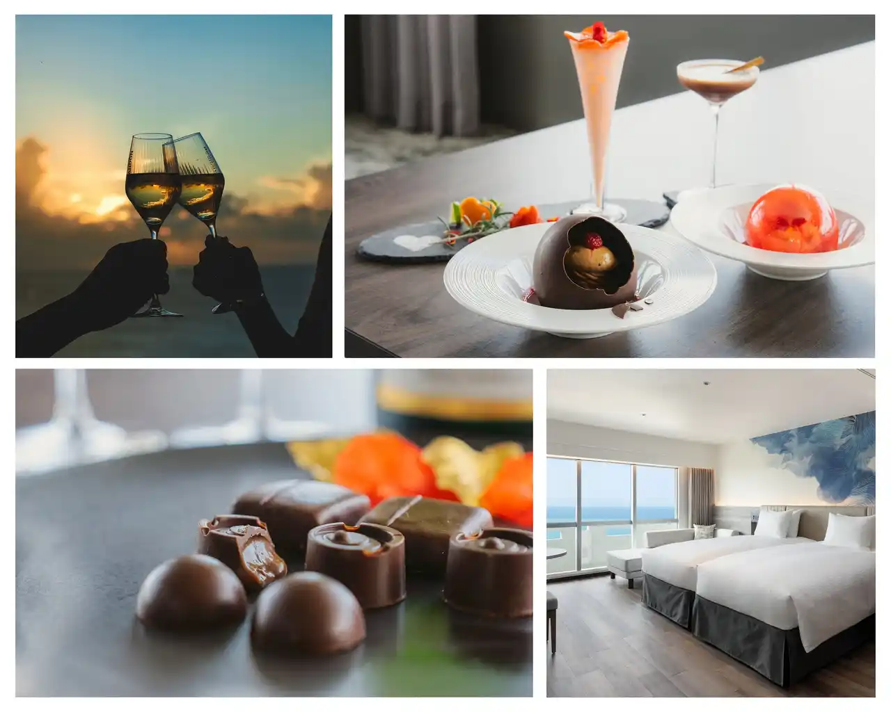 沖縄の海と夕陽を望む「Executive Lounge」で味わうチョコレートスイーツや、客室で楽しむシャンパン付きプランなど、大人のバレンタインステイを提案。【グランドメルキュール沖縄残波岬リゾート】
