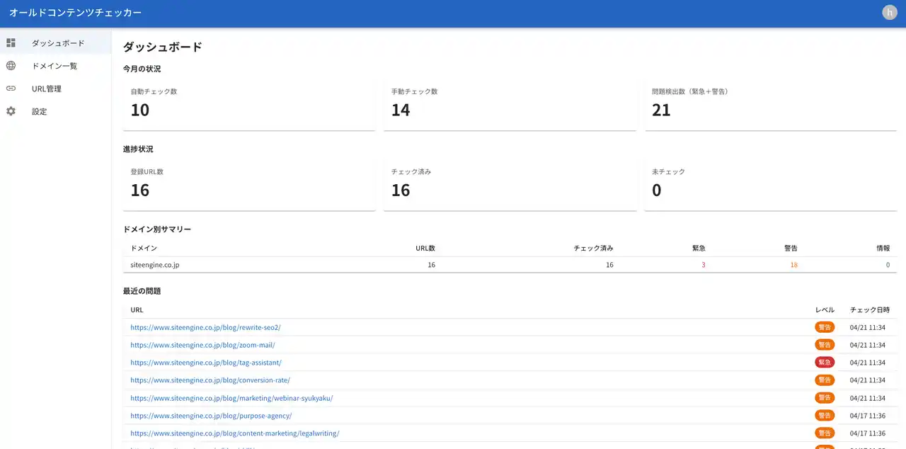 サイト内の古くなったコンテンツをAIが検知。サイトエンジン、自動巡回・検知ツール「オールドコンテンツチェッカー」ベータ版を4月27日（月）に公開、先行テスト利用企業の募集を開始