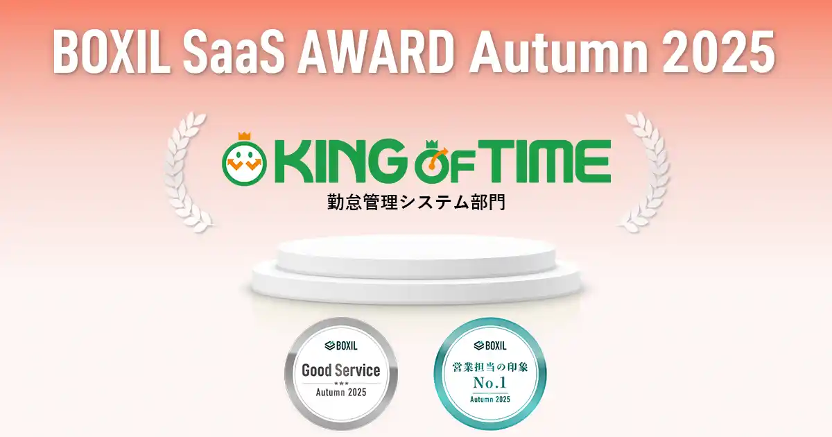 【ヒューマンテクノロジーズ】 KING OF TIMEが「BOXIL SaaS AWARD Autumn 2025」の勤怠管理システム部門で2つの賞を受賞