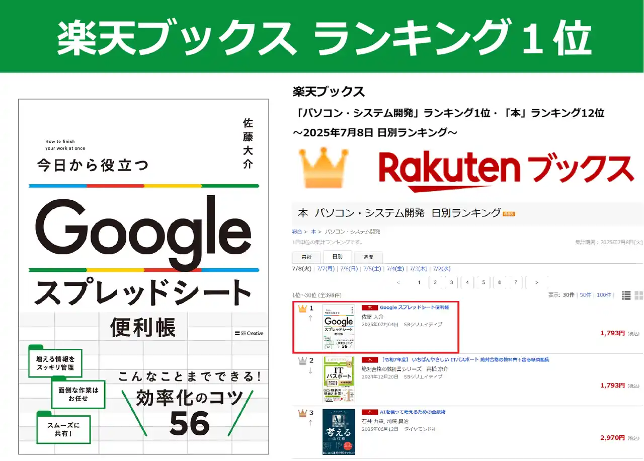 楽天ブックス ランキング1位！「Google スプレッドシート」便利帳が発売！