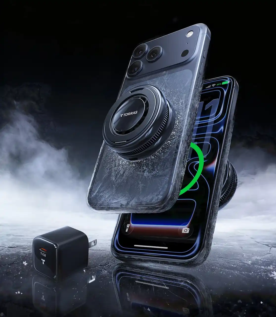 【楽創天成株式会社】 【TORRAS】充電速度3倍×冷却効率200%アップ　Qi2 25W対応の“冷やす充電器”「Ostand PolarCircle Qi2 25W」ワイヤレス充電器を11月発売