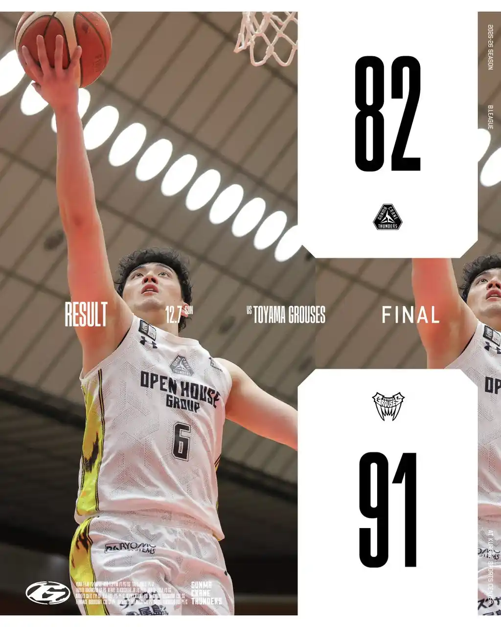 【群馬クレインサンダーズ：試合結果】12/6(土) vs 富山グラウジーズ りそなグループ B.LEAGUE 2025-26シーズン コピー