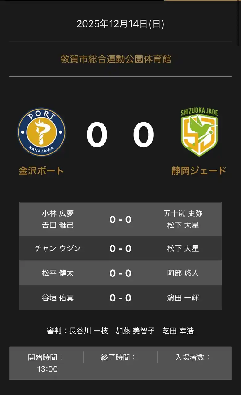 【卓球のＴリーグ】 ノジマＴリーグ 2025-2026シーズン 公式戦 12月14日開催 金沢ポート vs 静岡ジェード 対戦オーダー発表