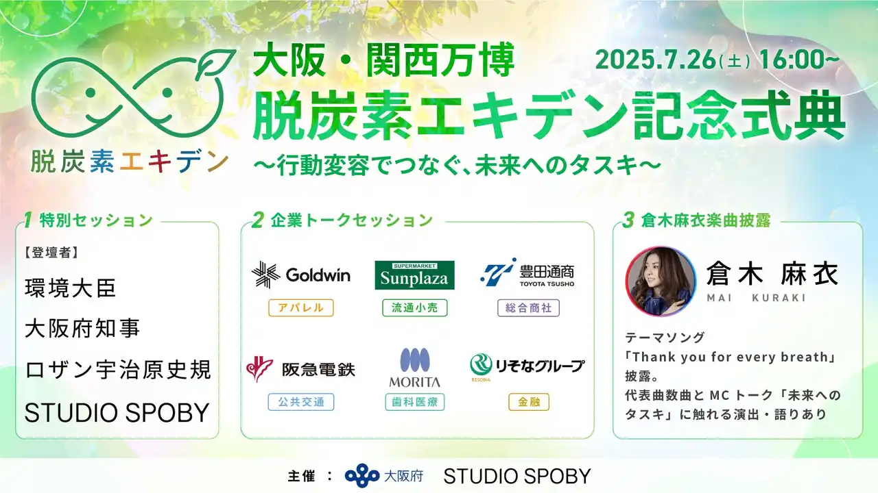 【株式会社スタジオスポビー】 人の脱炭素行動を経済価値へ変換 / 大阪府共催、GX推進企業6社・環境大臣登壇「脱炭素エキデン記念式典」7/26(土)開催 @大阪・関西万博