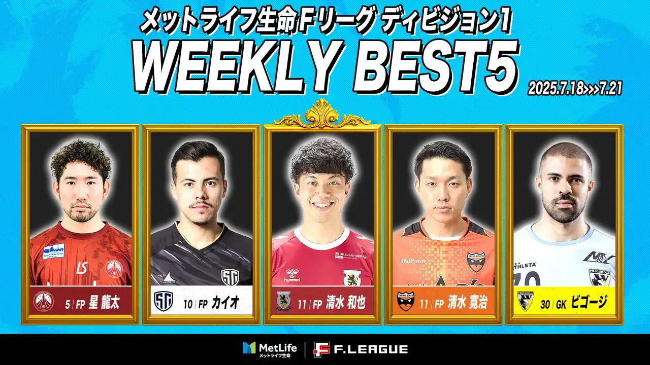 【一般社団法人日本フットサルトップリーグ】 清水和也（名古屋オーシャンズ）が週間MVPに！第8節｜2025年7月18日～7月21日 週間ベスト5【メットライフ生命Ｆリーグ2025-26 ディビジョン1】