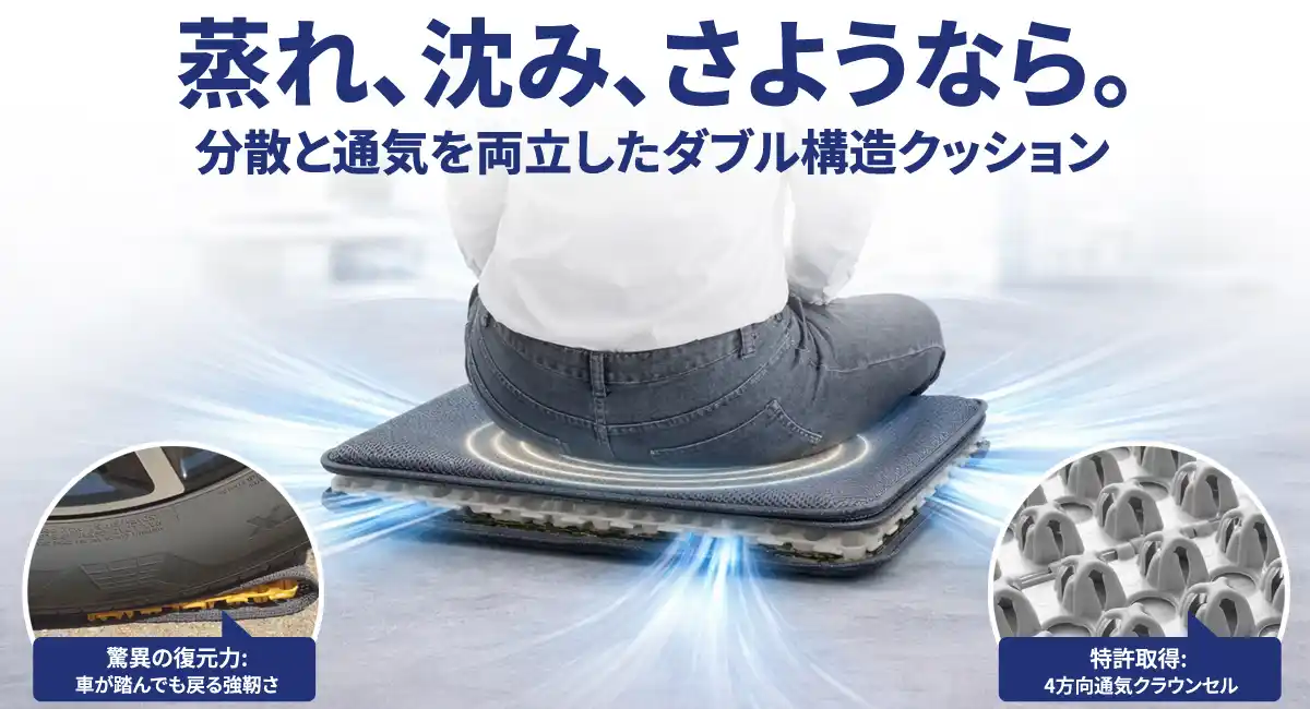 座るだけで涼しい。 4方向通気で汗とクッションを同時に解放3Dクラウンセル座布団を最大36パーセントオフで応援購入できるクラウドファンディングのプロジェクト実施