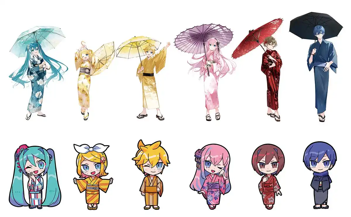 【株式会社アニメイト】 『初音ミク』をはじめとするバーチャルシンガー6人の、浴衣姿の描きおろしイラストを使用した新商品が7月12日発売！　アニメイトでは、特典「ステッカー」がもらえるフェアを同日より開催!!