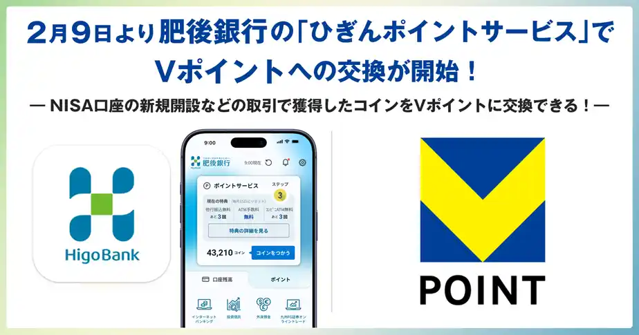 【三井住友カード株式会社】 2月9日より肥後銀行の「ひぎんポイントサービス」でVポイントへの交換が開始！