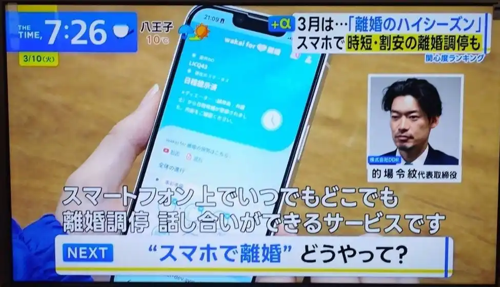 【株式会社wakai】 スマホ完結の離婚調停サービス「wakai」がTV取材対応。メディア露出後はピーク時には通常の100倍を記録