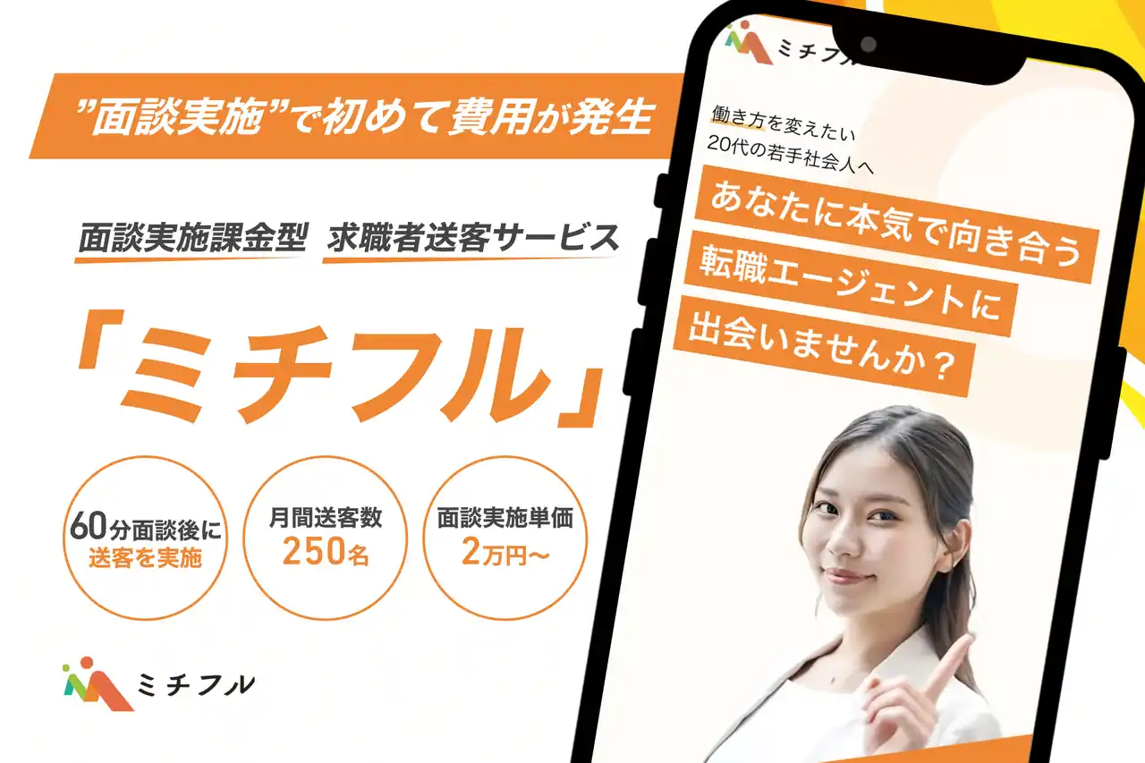 【人材紹介会社向け】丁寧な面談と質を徹底したマッチング　60分面談後に送客、面談実施課金型の求職者送客サービス「ミチフル」-20代に特化し、高い継続率を実現