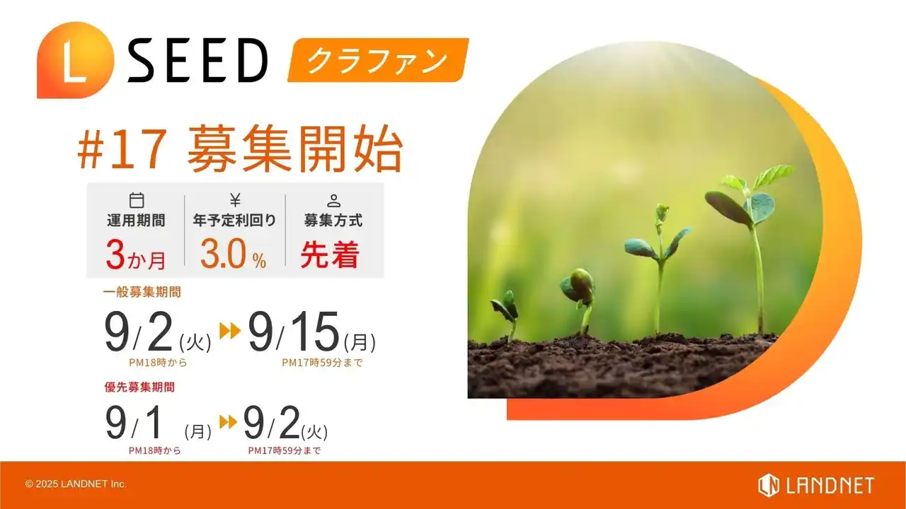 【株式会社ランドネット】 「不動産クラウドファンディングLSEED＃17」９月２日（火）より募集開始！