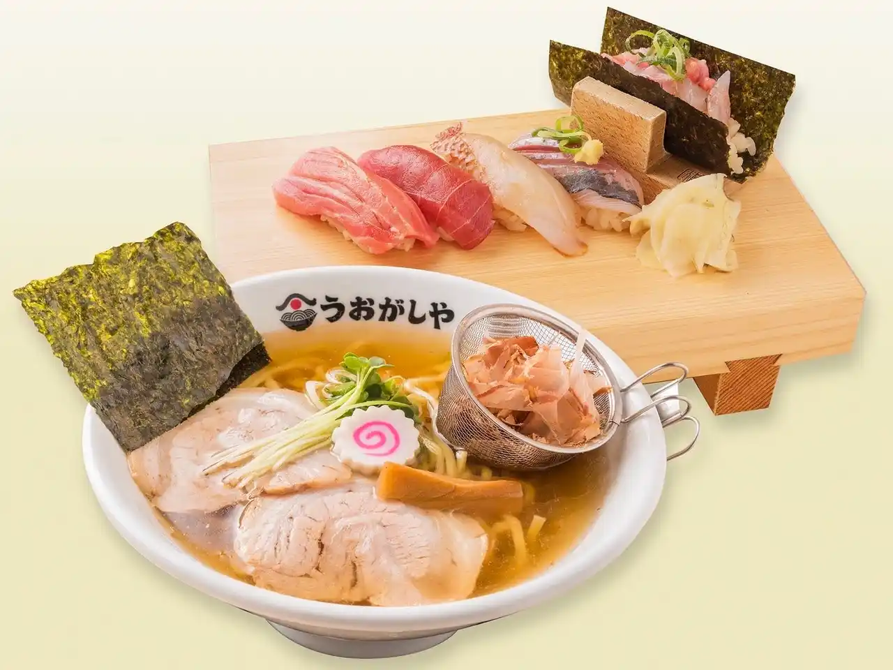 「鮨×ラーメン」の二刀流で各地を席巻！話題のうおがしやが渋谷に上陸。7月12～14日まで、開店前キャンペーン鮨5貫とラーメンのセットを500円で提供。