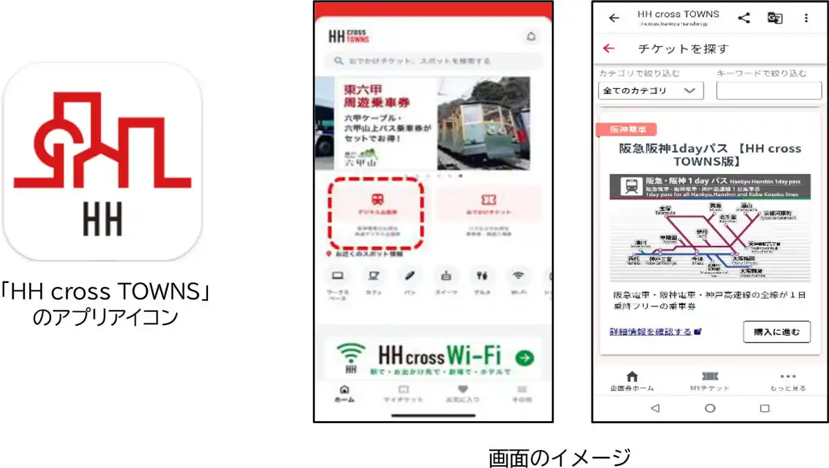 本日よりスマートフォンアプリ「HH cross TOWNS」で一部のデジタル乗車券がご購入いただけるようになりました
