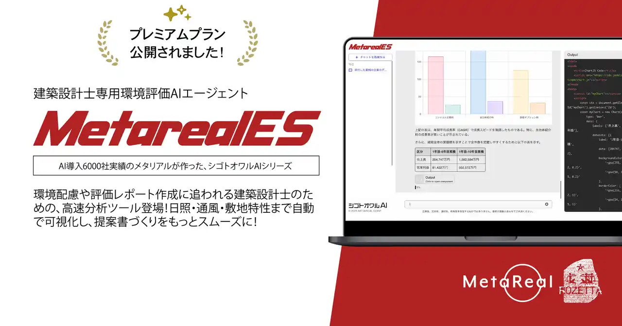 【株式会社メタリアル】 建築環境評価レポート作成AIエージェント「Metareal エコデザイン(Metareal ES)」プレミアムプラン7/31提供開始